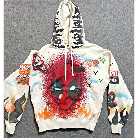 Deadpool Marvel Civil Regime Airbrush Hooded Sweatshirt, Hoodie, Medium, READ - Picture 1 of 12